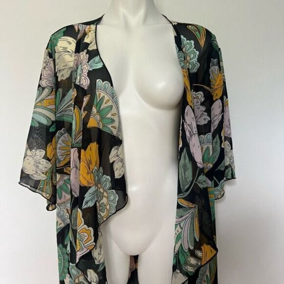 Lularoe floral black Waterfall sheer kimono coverup - Picture 3 of 8